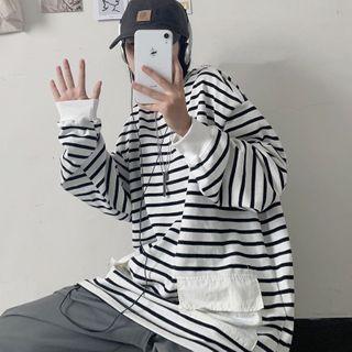 Striped Pocket Accent Sweatshirt