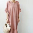 Ruffle-cuff Sleeve V-neck Dress