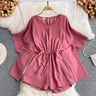 V-neck Drawstring Playsuit