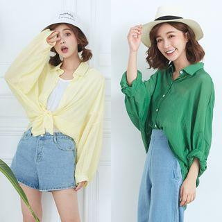 Long Sleeve Cotton Linen Loose-fit Shirt