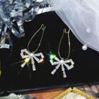 Rhinestone Faux Pearl Bow Dangle Earring 1 Pair - White & Gold - One Size