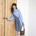 Mock Two-piece Long-sleeve Plaid Panel Shirt Dress