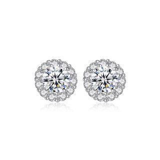 Sterling Silver Elegant Sterling Silver Flower-shaped Cubic Zirconia Stud Earrings Silver - One Size