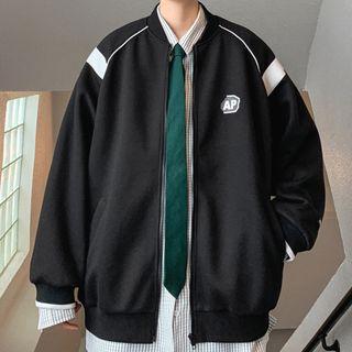 Paneled Logo Zip Baseball Jacket