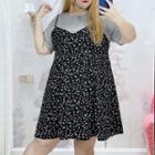 Plus Size Short-sleeve Mock Two-piece Floral Midi Smock Dress (various Designs)