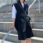 Set: Plain Button-up Vest + Straight Leg Shorts