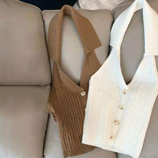 Halter-neck Collared Knit Camisole Top