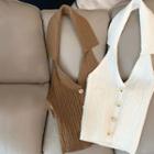 Halter-neck Collared Knit Camisole Top
