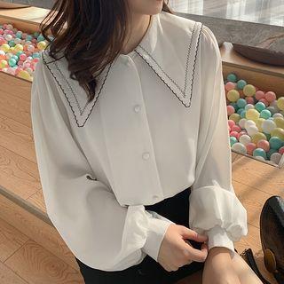 Embroidered Trim Blouse White - One Size