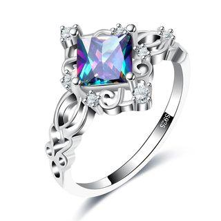 Square Rhinestone Ring Platinum - No.9
