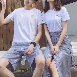 Couple Matching Short-sleeve T-shirt / Striped A-line Skirt / Shorts