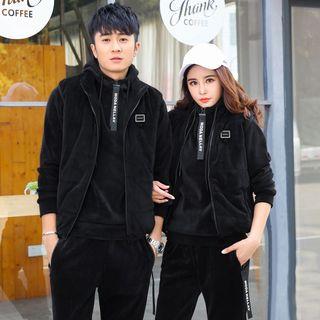 Couple Matching Set: Velvet Hoodie + Harem Pants + Padded Vest