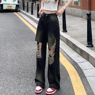 Low-rise Distressed Washed Loose-fit Jeans