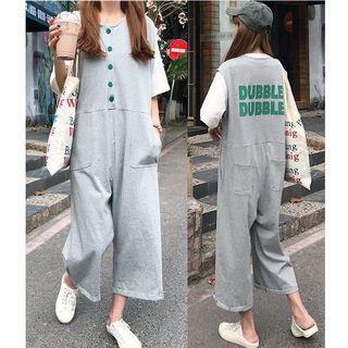 Sleeveless Lettering Wide-leg Jumpsuit