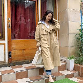 Detachable-hood Oversize Trench Coat Beige - One Size