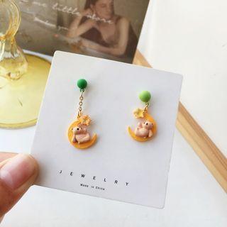Bear Moon Asymmetrical Dangle Earring