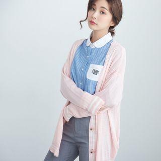 V-neck Contrast Stripe Knit Cardigan