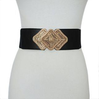 Metal Buckled Wide Belt Black - One Size