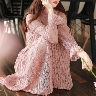 Accordion-pleated Long Lace Dress