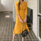 3/4-sleeve Button-up Midi Dress