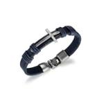Simple Personality Cross Black Leather Bracelet Silver - One Size