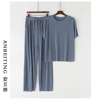 Lounge Wear Set: Plain Short-sleeve T-shirt + Pants
