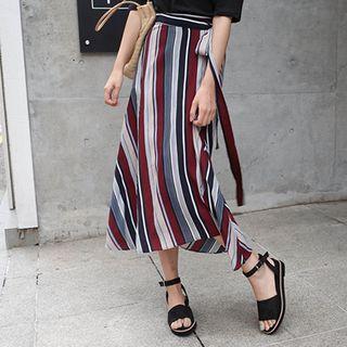 Tie-waist Wrap-front Pattern Long Skirt