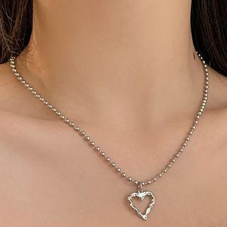 Hollow Heart Necklace White - One Size