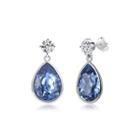 925 Sterling Silver Fashion Elegant Water Drop Shaped Blue Austrian Element Crystal Earrings Silver - One Size