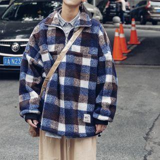 Loose-fit Half-zip Plaid Fleece Pullover