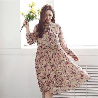 Tie-neck Floral Print Chiffon Dress
