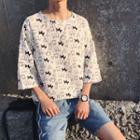 3/4-sleeve Dog Print T-shirt