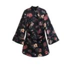 Long-sleeve Floral Print Qipao Mini Dress