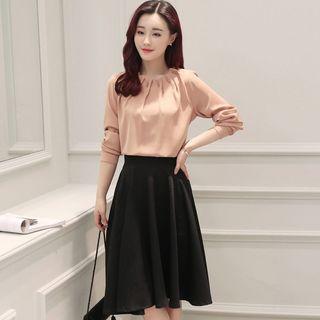 Set: Beaded Chiffon Top + A-line Skirt