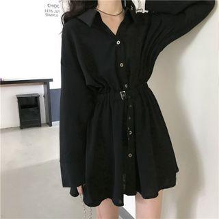 Plain Mini A-line Shirtdress Black - One Size