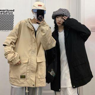 Couple Matching Plain Zip Hooded Jacket