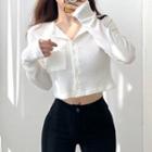 Plain Button-up Cropped T-shirt