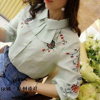 Bow-accent Embroidered Shirt