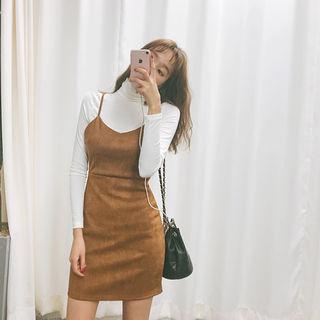 Spaghetti-strap Faux-suede Bodycon Dress