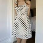 Dotted Strappy A-line Dress Black Dots - White - One Size