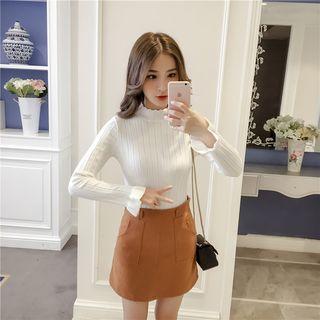 Ruffle Trim Ribbed Sweater