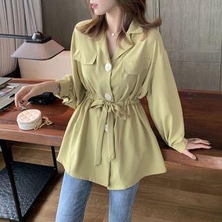 Open-collar Drawstring-waist Shirt