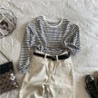 Long-sleeve Striped Cold Shoulder T-shirt