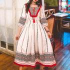 Tassel Patterned 3/4-sleeve Maxi A-line Dress