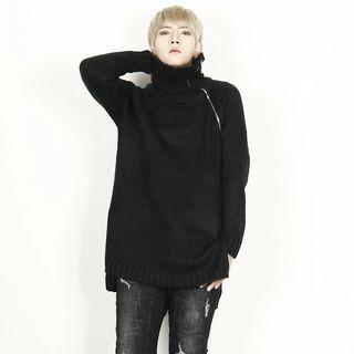 Wool-blend Zip-trim Turtle-neck Sweater