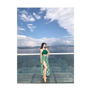 Swim Set: Halter Swim Top + Bottom + Cover-up Skirt