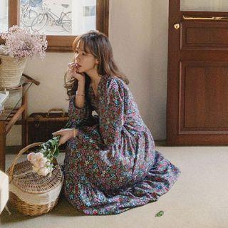 Tie-back Floral Maxi Tiered Dress Purple - One Size