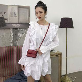 Bell-sleeve Ruffle Trim Mini Dress White - One Size