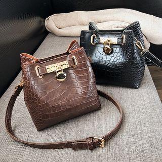 Faux Leather Lock Bucket Bag