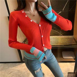 Contrast Trim Asymmetric Ribbed Open Knit Top